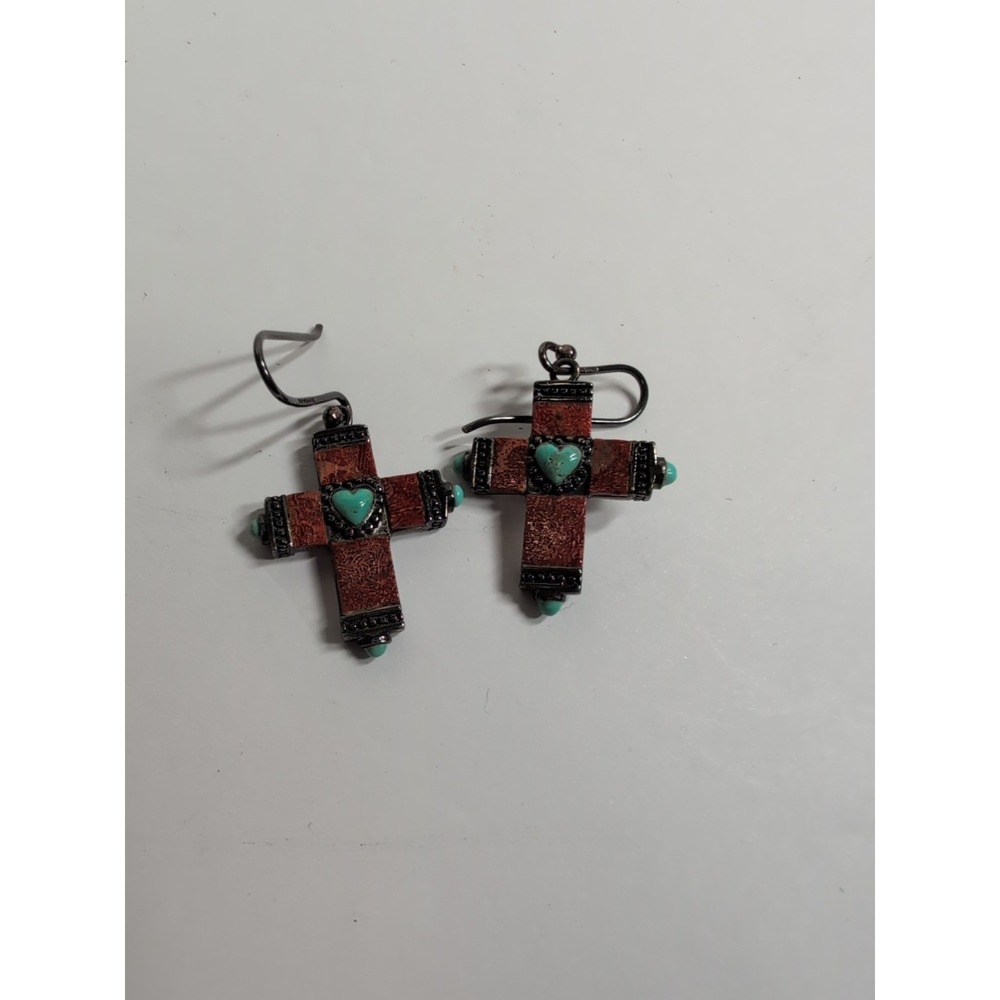 REVERSIBLE STERLING SILVER‎ TURQUOISE CORAL MOP STONE CROSS EARRINGS